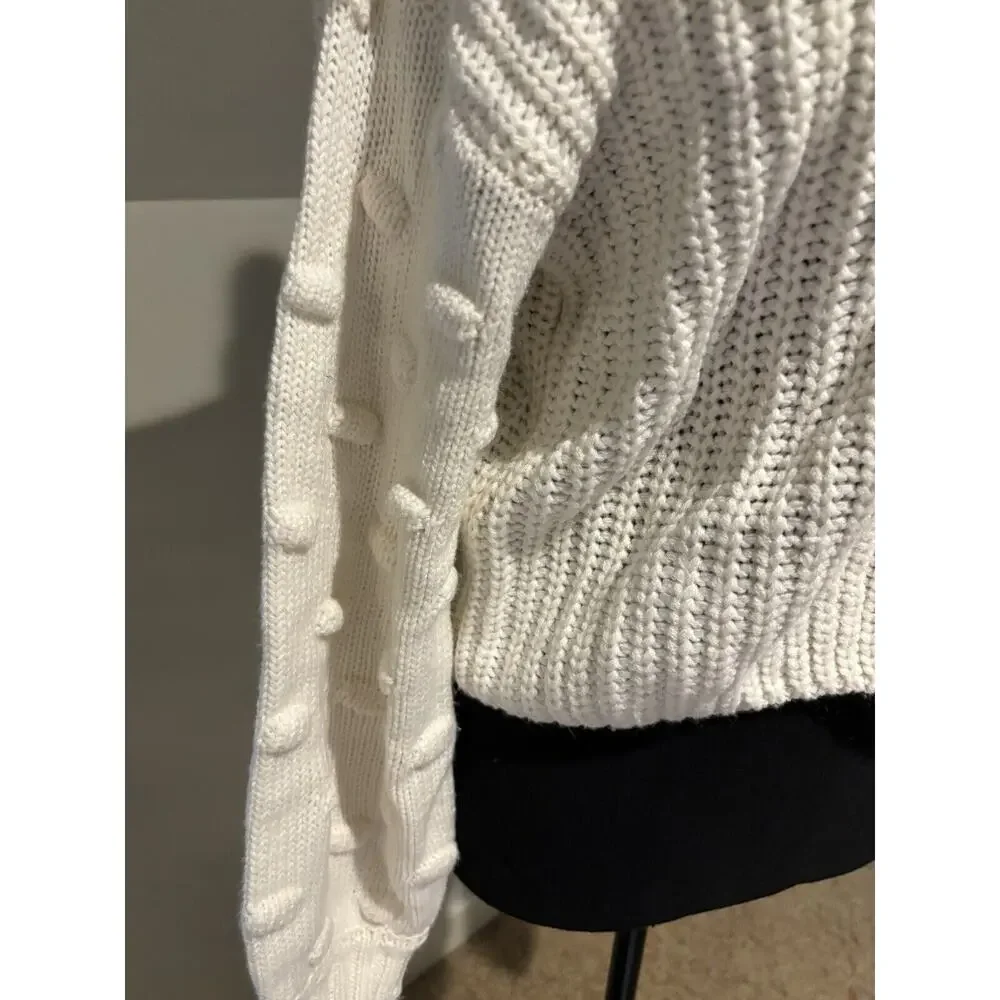 Jessica Simpson Womens Sz M Cream  Popcorn Sleeve Knit Sweater Capsule Cozy Chic